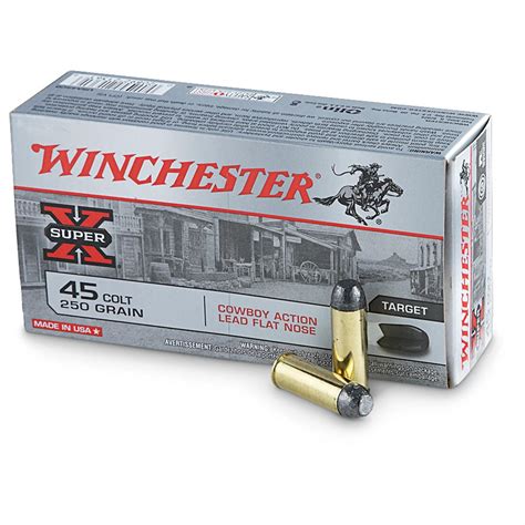 Winchester Cowboy Action, .45 Long Colt, LFN, 250 Grain, 50 Rounds - 26448, .45 Colt Ammo at ...