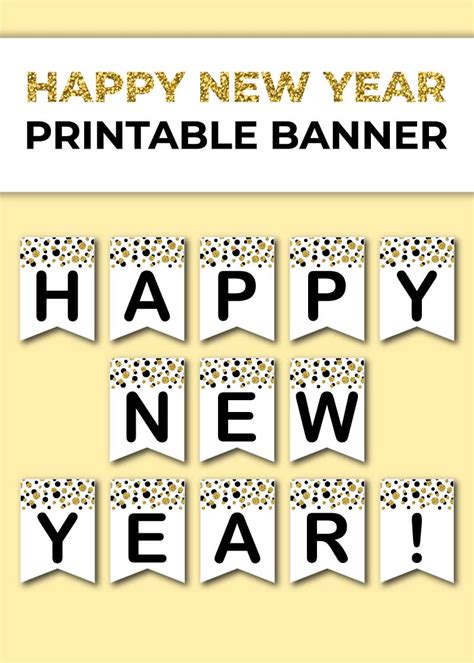 Free printable Happy New Year banner (black and golden confetti) - Chevron Lemon