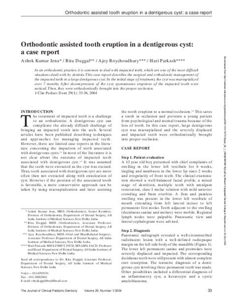 (PDF) Orthodontic assisted tooth eruption in a dentigerous cyst: a case report | ashok jena ...