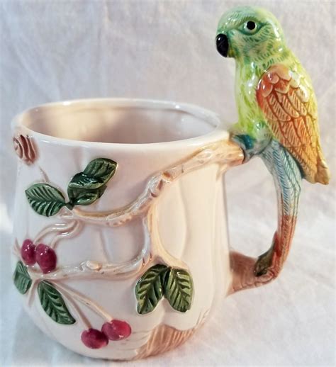 Parrot Handled Coffee Mug Tea Cup Hand Painted Bird 14 oz #Handmade | Tea cups, Birds painting ...