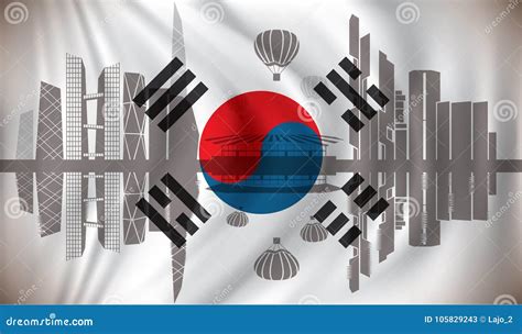 Flag of South Korea with Seoul Skyline Stock Vector - Illustration of ...