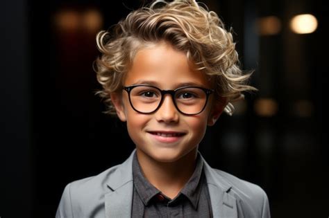 Premium AI Image | portrait of a cute little boy wearing glasses