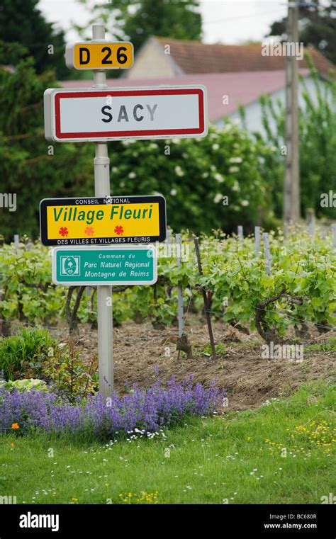 Sacy village sign Montagne de Reims France Stock Photo - Alamy