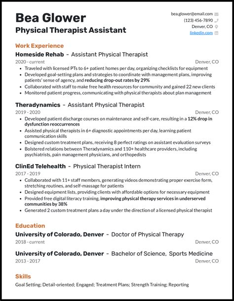 Resume For Physical Therapist Assistant