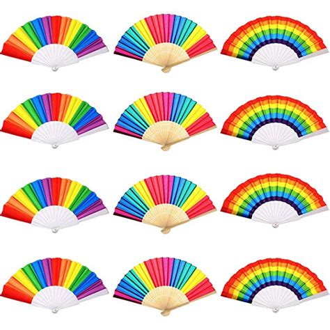 Amazon.com: Blulu 12 Pieces Rainbow Fans Rainbow Hand Held Folding Fans for Rainbow Themed ...