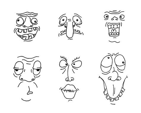 Ugly man face drawing sketch set. Hand drawn outline doodle cartoon ...