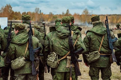 Mobilized Russian Soldiers Undergo Combat Training at the Training Ground. Soldiers in Battle ...