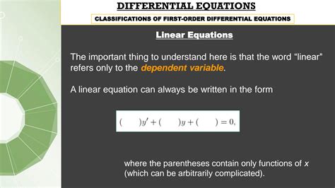 SOLUTION: Classifications of first order differential equations - Studypool