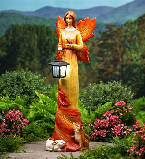 Solar Fall Foliage Angel and Friends Garden Statue | Angel garden statues, Garden statues ...