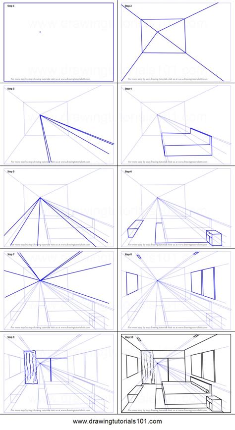 how to draw a room in perspective with different angles and lines on the walls,