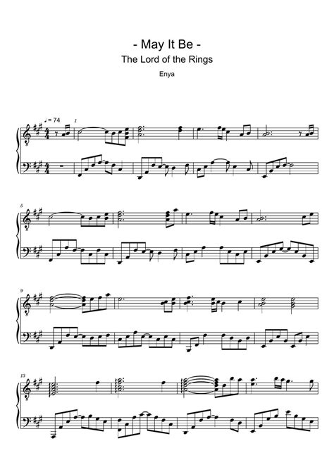 Enya - May It Be (from The Lord of the Rings) (Sheet Music, MIDI,) Partitura by Roxette