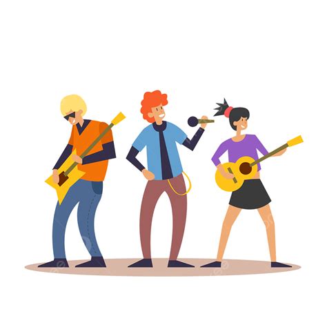 Rock Band Clipart Transparent Background, Three Person Rock Band Music Performance Flat Style ...