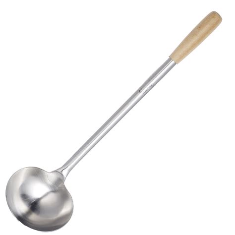 NEW STAINLESS STEEL WOK LADLE Soup Turner Wood Handle Kitchen Utensil ...