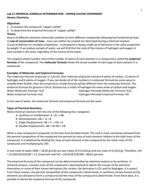 Lab 11 Empirical Formula of copper sulfide