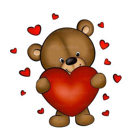 Teddy Bear PNG Teddy Bear With Heart Clipart Digital | Etsy UK