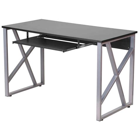 Contemporary Black Laminate Office Computer Desk with Keyboard Tray - SMITH DISTRIBUTORS