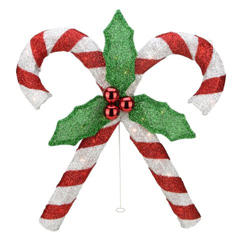 Northlight Double Candy Cane with Holly Tinsel Christmas Window Decoration | Wayfair