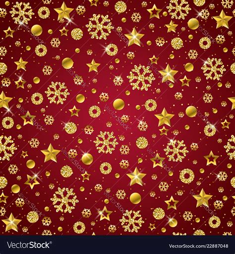 Red christmas pattern background with golden Vector Image