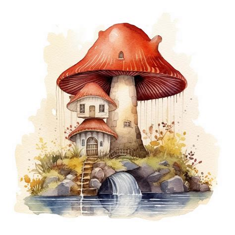 Premium Photo | Watercolor painting of a mushroom house