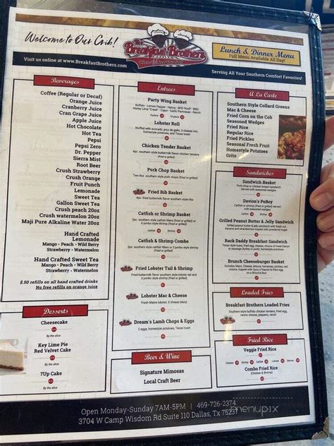 Menu of Breakfast Brothers in Dallas, TX 75237