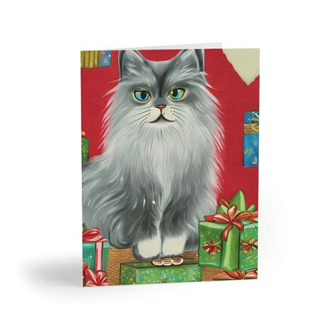 Set of 8 16 24 Watercolor Cute Cat Christmas Holiday Cards With White Envelope, Christmas ...