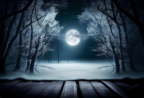 Premium Photo | Dark abstract winter forest in full moon illustration ...