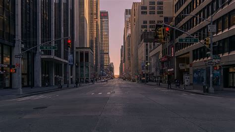 HD wallpaper: gray concrete road between buildings, people walking on ...