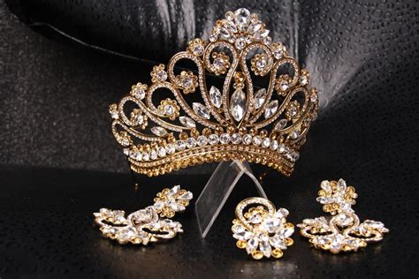 princess tiara crown tiaras for wedding crystal gold by Lesense