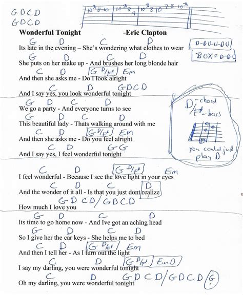 Wonderful Tonight (Eric Clapton) Guitar Chord Chart in G (REAL KEY/Matching Recording… | Guitar ...