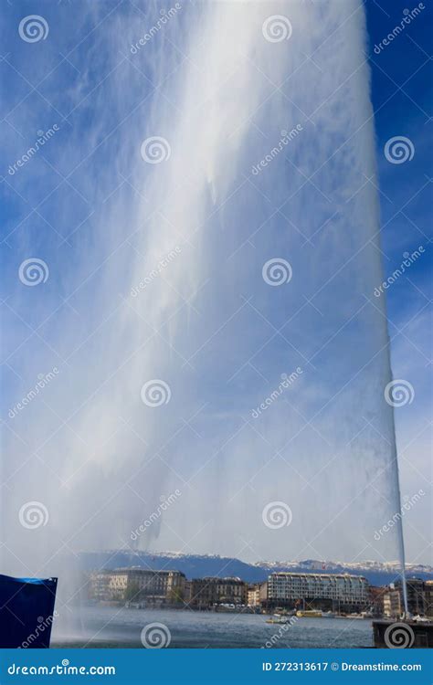 The Jet D Eau Fountain in Geneva, Switzerland Stock Image - Image of ...