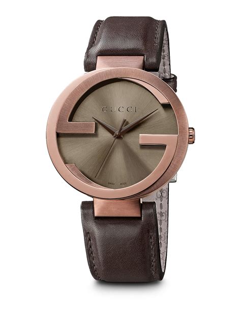 Lyst - Gucci Interlocking Brown Pvd Stainless Steel & Leather Strap ...