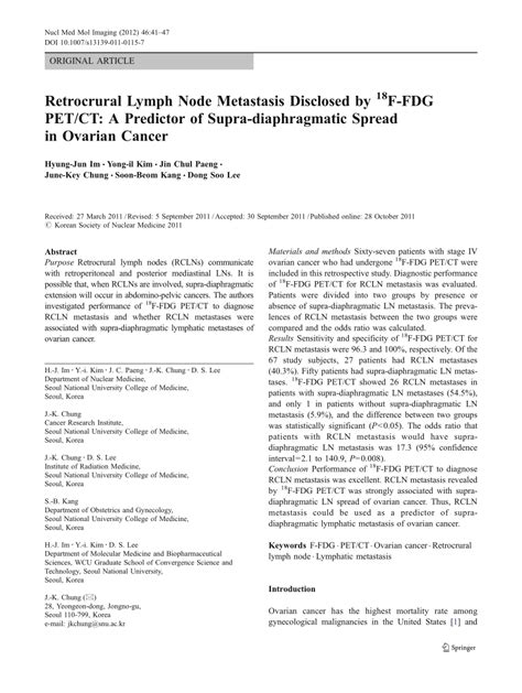 (PDF) Retrocrural Lymph Node Metastasis Disclosed by 18F-FDG PET/CT: A ...