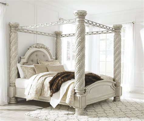 Cassimore Pearl Silver King Upholstered Poster Canopy Bed - Canopy Beds ...