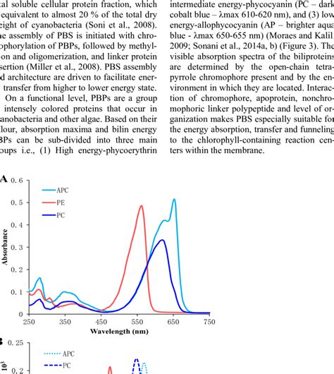 UV-visible (A) and fluorescence spectra (B) of purified phycoerythrin,... | Download Scientific ...