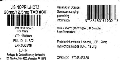 433 Lisinopril/HCTZ 20/12.5 mg LISINOPRIL AND HYDROCHLOROTHIAZIDE ...