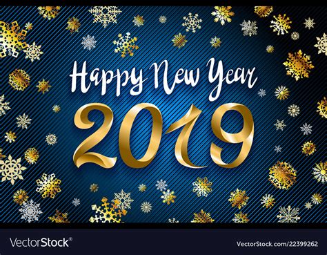 Gold happy new year 2019 text design greeting Vector Image