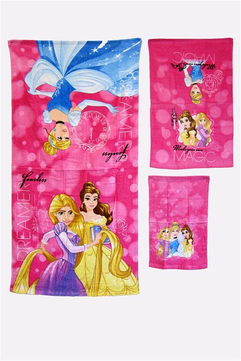 DISNEY KIDS BATHROOM BATH TOWEL 3PC SET CARTOONS CHARACTERS Girls ...