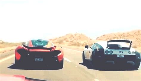 Car Gifs — McLaren P1 vs. Bugatti Veyron Pur Blanc drag race