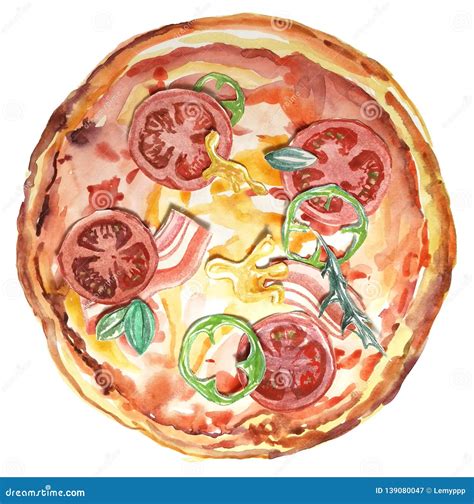 Fresh Watercolor Pizza. Italian Food, Drawing Meal Stock Illustration - Illustration of cooking ...