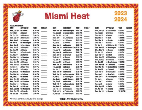 Printable 2023-2024 Miami Heat Schedule