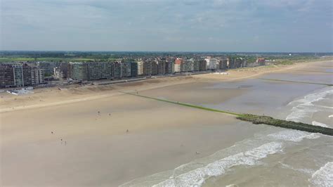 Drone video over the beach of the Belgian coastal town of Middelkerke ...