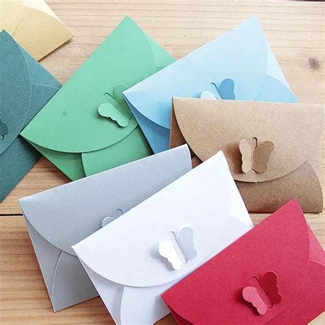 Vintage Small Mini Colorful Kraft Paper Letter Envelopes Butterfly Buckle Wedding Invitation ...