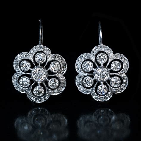 Antique Edwardian Platinum Diamond Earrings Ref: 282604 - Antique ...