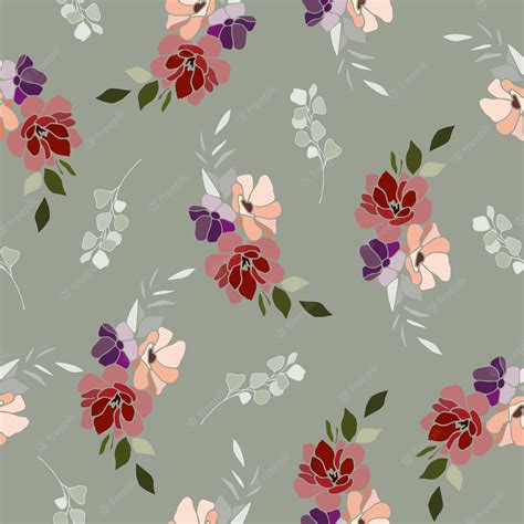 Premium Vector | Seamless floral pattern on grey background