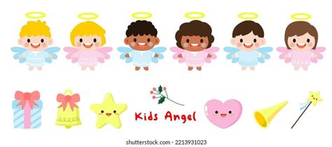 Kids Angel Flat Clipart Children Pretty Stock Vector (Royalty Free ...