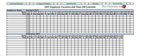 8 Best Images of Vacation Tracker Calendar 2016 Printable - Employee Vacation Calendar Template ...