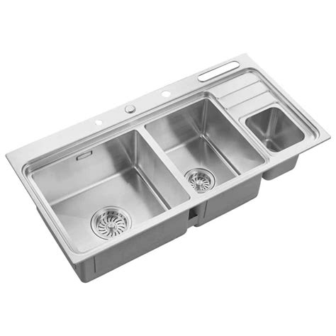 Stainless steel three compartment sink