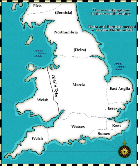 Medieval and Middle Ages History Timelines - The Seven Anglo-Saxon Kingdoms in England in the ...