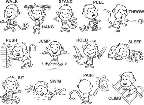 Verbs Of Action In Pictures, Black And White Stock Clipart | Royalty ...