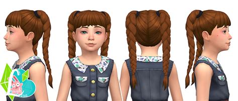 Fabulous Sims 4 Braided Pigtails Hairstyles For Kids Off The Face Bob Hairstyle Round